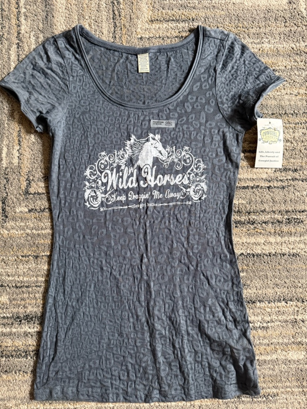 Cowgirl Justice Wild Horses Short Sleeve Scoop Neck Tee - Gray